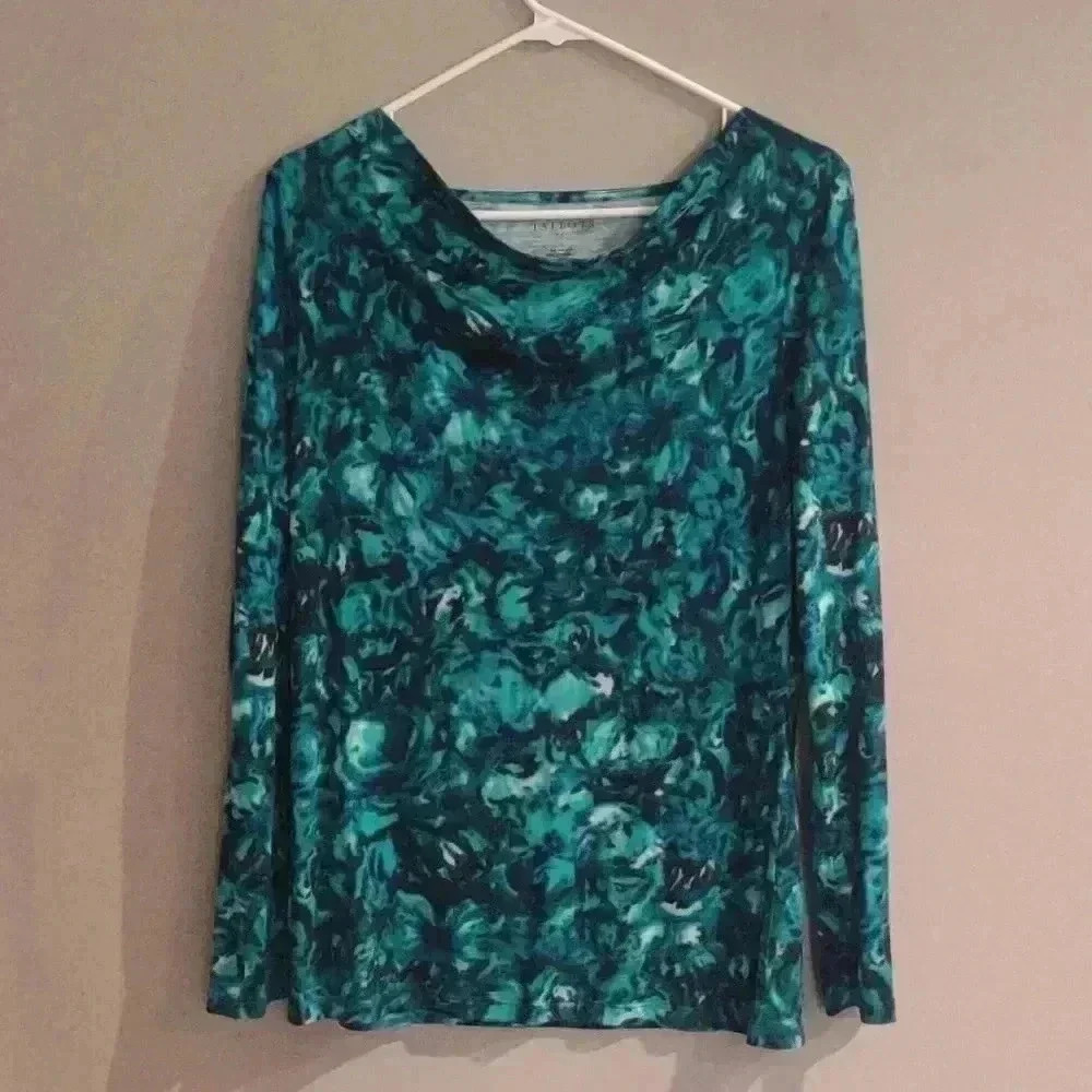 Talbots teal black long‎ sleeve top women's small